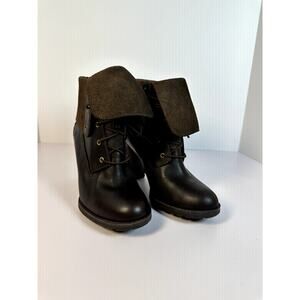 Timberland Women’s Leather Lace-Up Boots 8 Brown 3.5" Heel Fold-Over Cuff